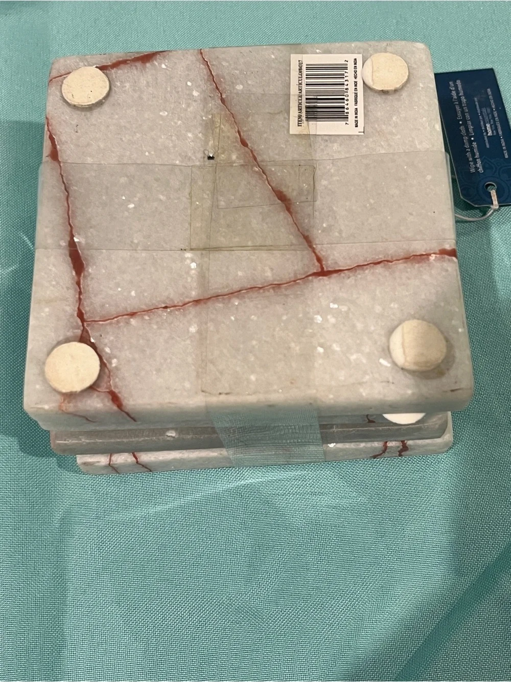White Marble Coaster Set with Red Veining